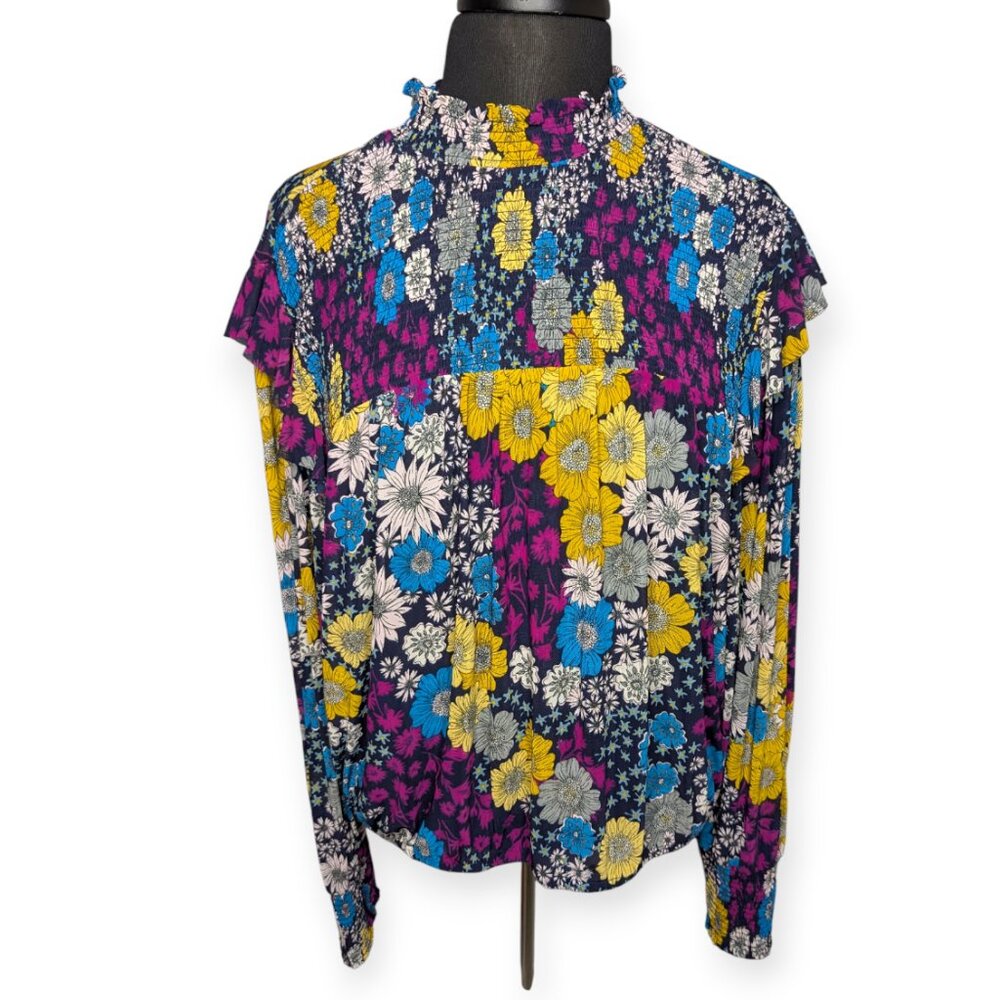 NWT Scoop Ruffled Colorful Floral Print Long Sleeve Blouse Size XL